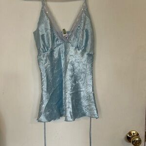 Julie's Closet Y2K Vintage Satin Baby Doll Blue Tie Back Small Made in USA